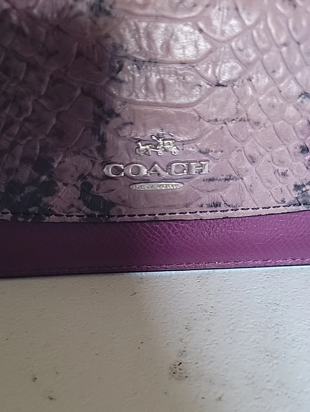 Coach Plum Leather Continental Wallet with Python-Print Envelope Style